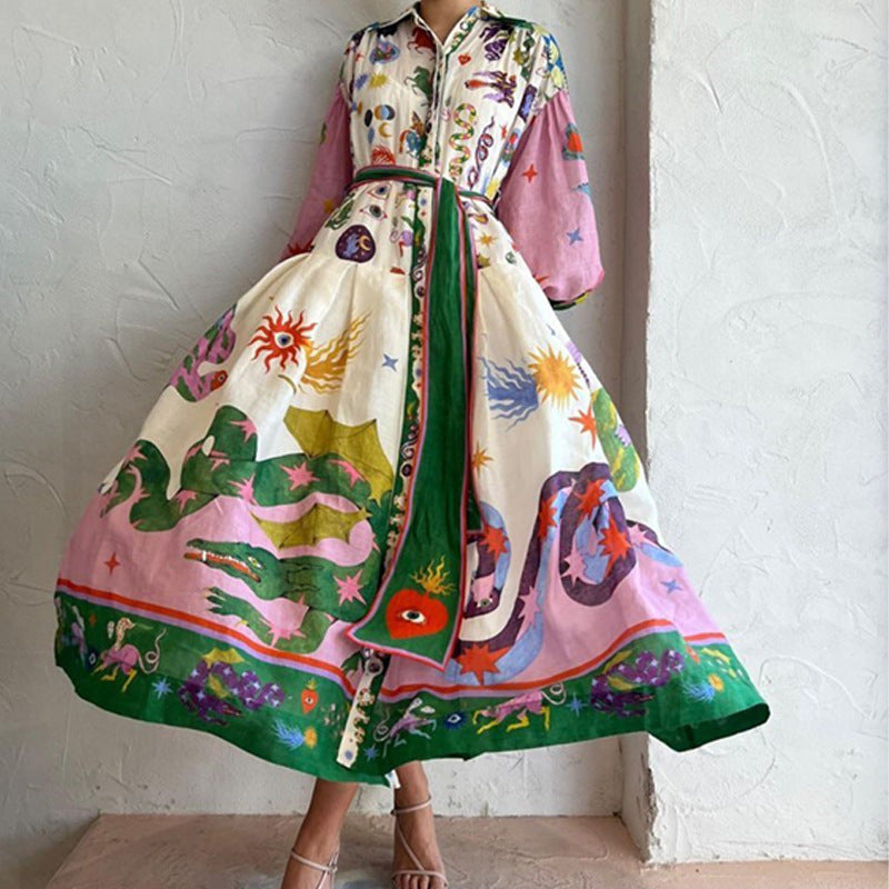 Women Beach Dress With Belts A-Line Sleeve Robe