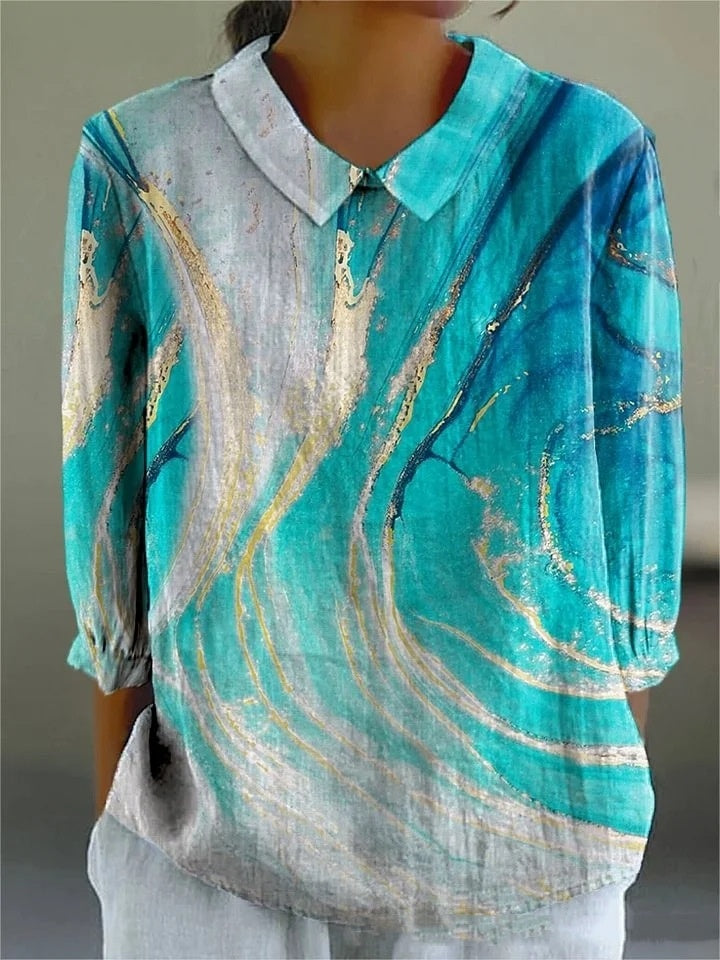 Summer Lapels Women's Long Sleeve Creative Retro Floral Japanese Simple