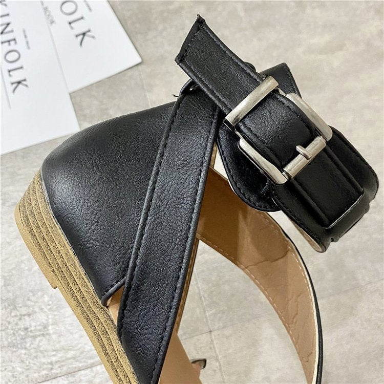 Hollow Flip Flops Retro Solid Color Strappy Sandals