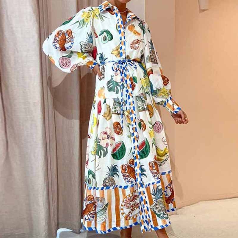 Women Beach Dress With Belts A-Line Sleeve Robe