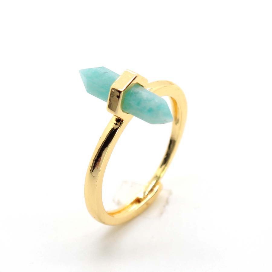Crystal Stone Double Pointed Small Hexagon Prism Open Adjustable Ring