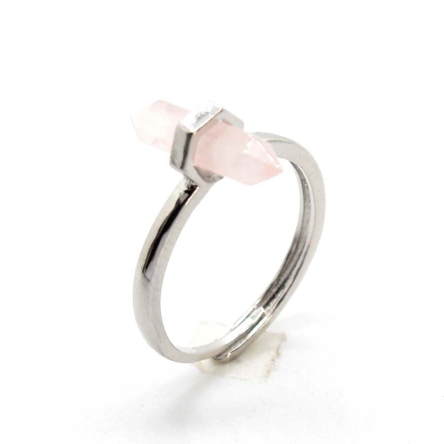 Crystal Stone Double Pointed Small Hexagon Prism Open Adjustable Ring