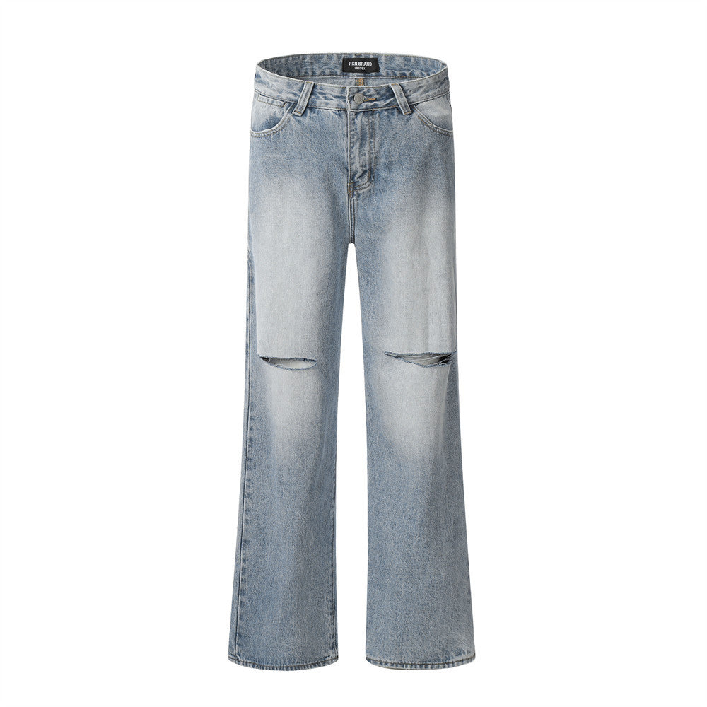 Fashion Knee Hole Denim Trousers Men