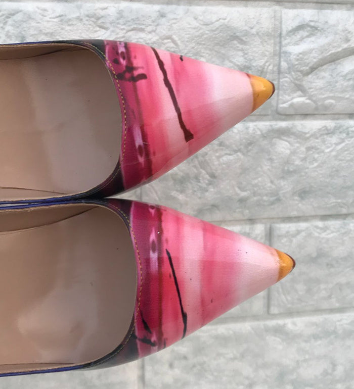 European And American Yellow High Heels Women's Pointed Toe Stiletto Heels Colorblock Low-cut Pumps Tide