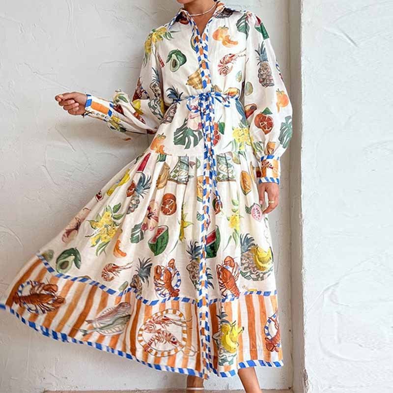 Women Beach Dress With Belts A-Line Sleeve Robe