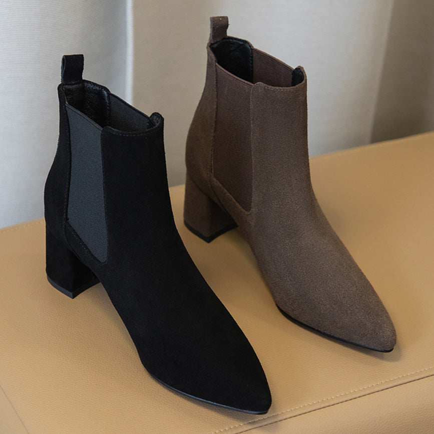 Short Boots Women's Leather Boots Boots Women's Boots Thick Heel Mid-heel Boots