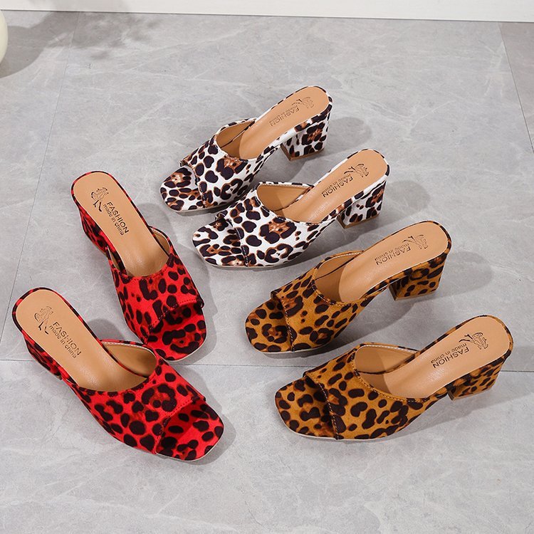 Leopard Square Toe Chunky Heel Shoes For Women