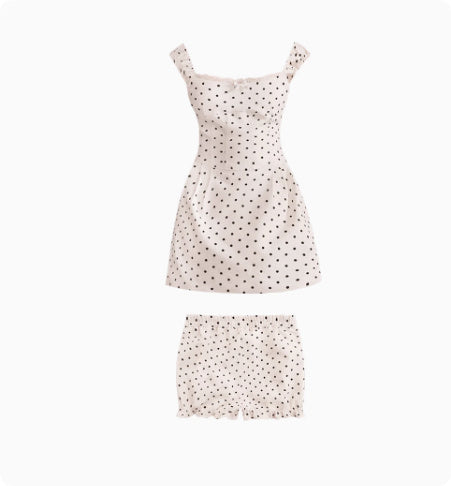 Slim Fit Wave Point Cinched Waist Square Collar One Shoulder Dress For Women In Summer