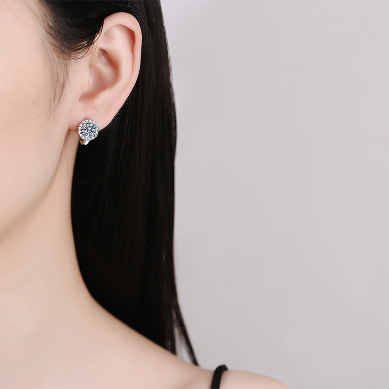 S925 Sterling Silver Moissanite Earrings For Women SUNFLOWER Ear Clip