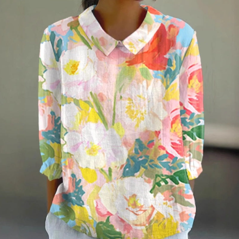 Summer Lapels Women's Long Sleeve Creative Retro Floral Japanese Simple