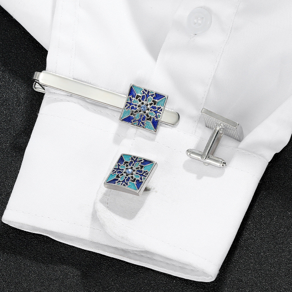 Creative Blue Pattern Cufflinks Men And Women Business French Shirt Cufflinks Tie Clip Accessories Gift Box