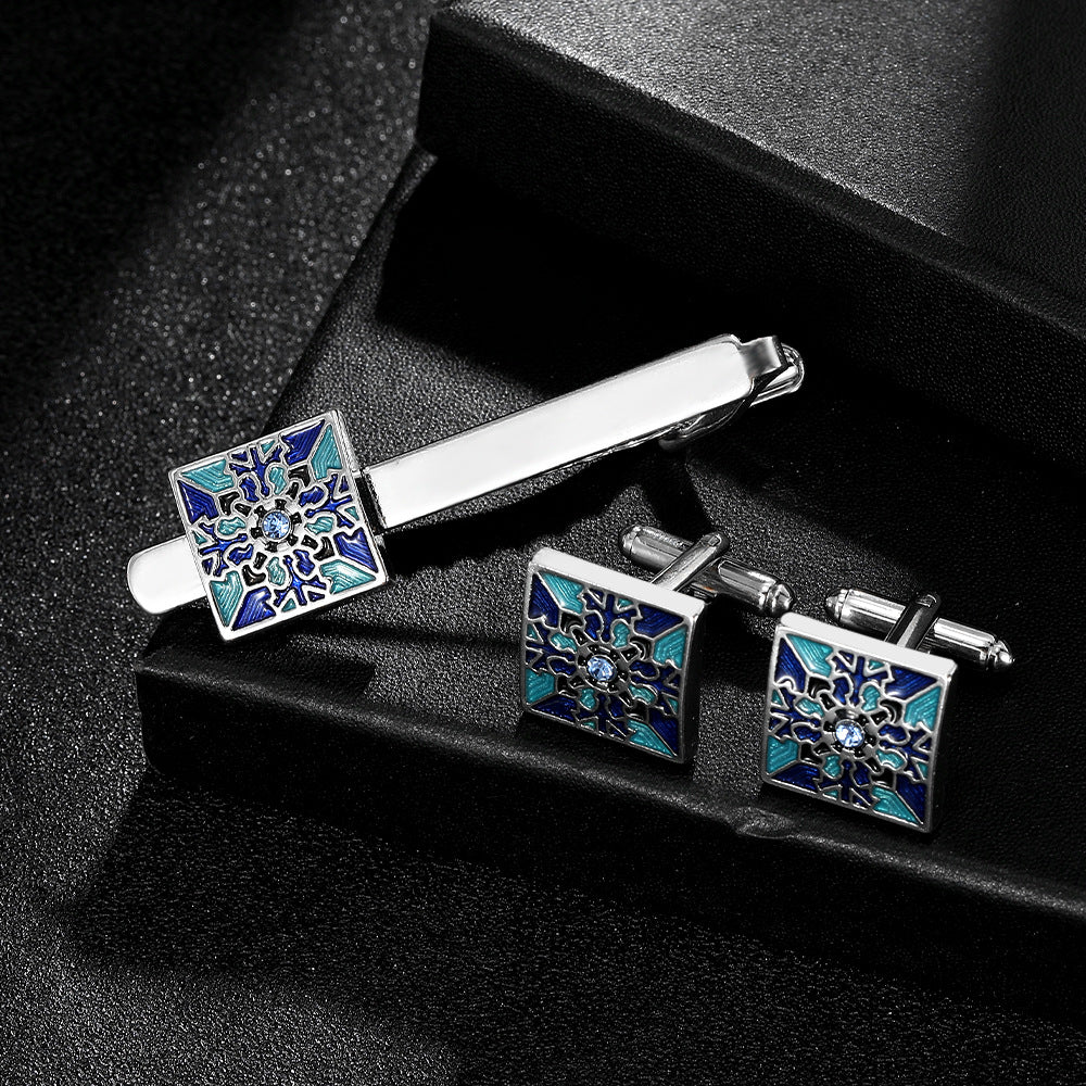 Creative Blue Pattern Cufflinks Men And Women Business French Shirt Cufflinks Tie Clip Accessories Gift Box