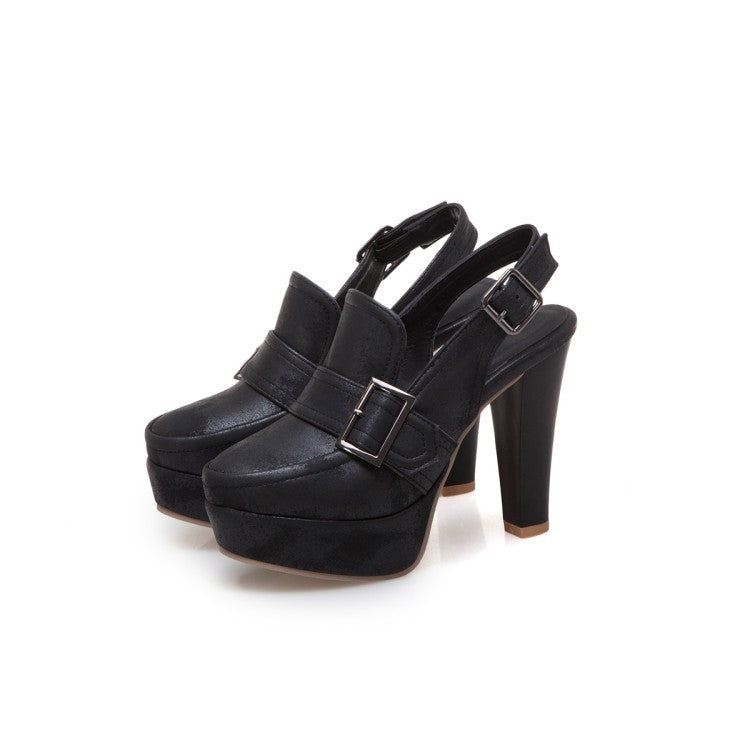 Platform Spike High Heels Buckle Retro Slingbacks Womens Shoes Heels Pumps