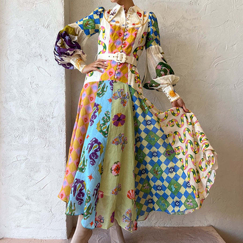 Women Beach Dress With Belts A-Line Sleeve Robe