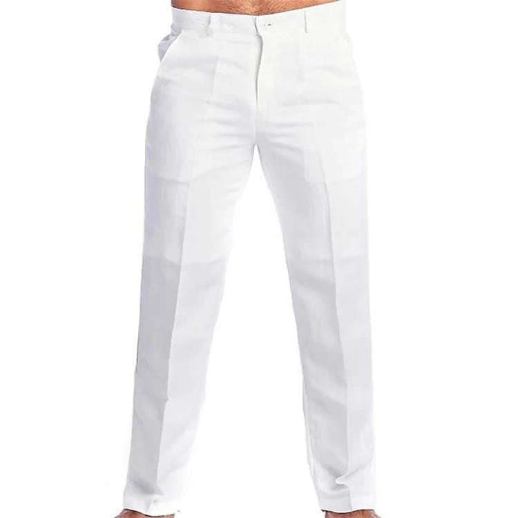 Men's Linen Diagonal Pocket Straight Solid Color Trousers