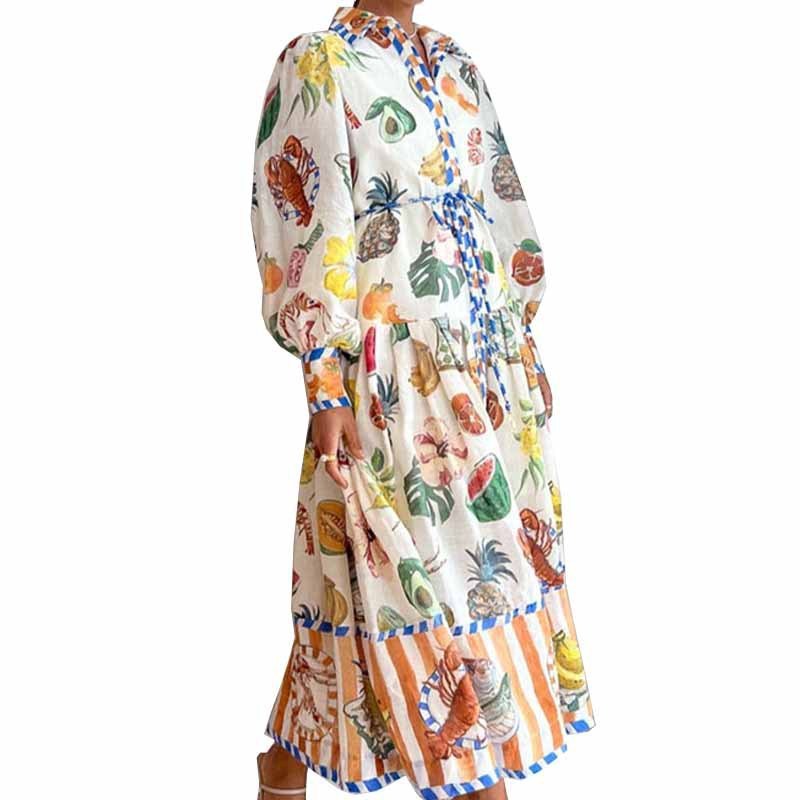 Women Beach Dress With Belts A-Line Sleeve Robe