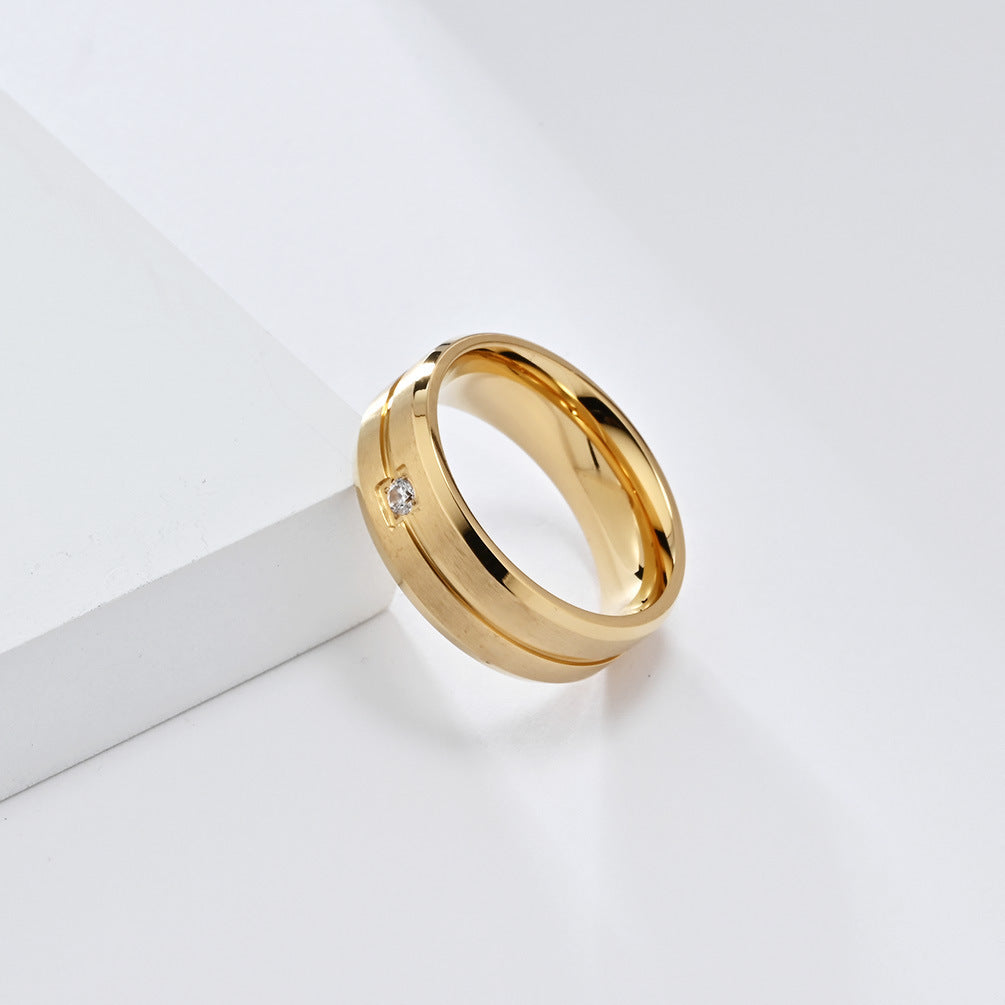 Simple Style Titanium Steel Carved Inlaid Zircon Single Diamond Men's Ring