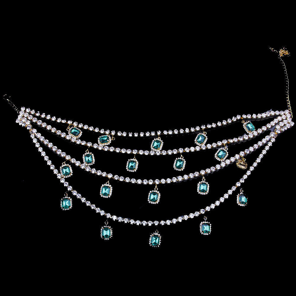 Retro Exaggerated Hip Hop Multilayer Rhinestone Pendant Necklace