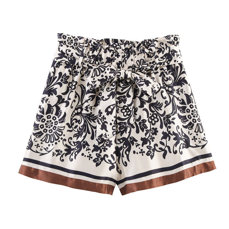 Ethnic Style Silk Satin Textured Printed Shorts