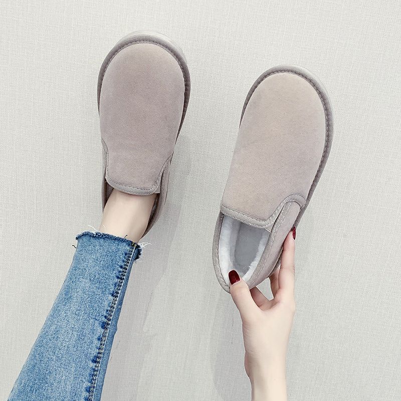 Fleece-lined Thick Flat Students Warm-keeping Fashion Round Toe Snow Boots