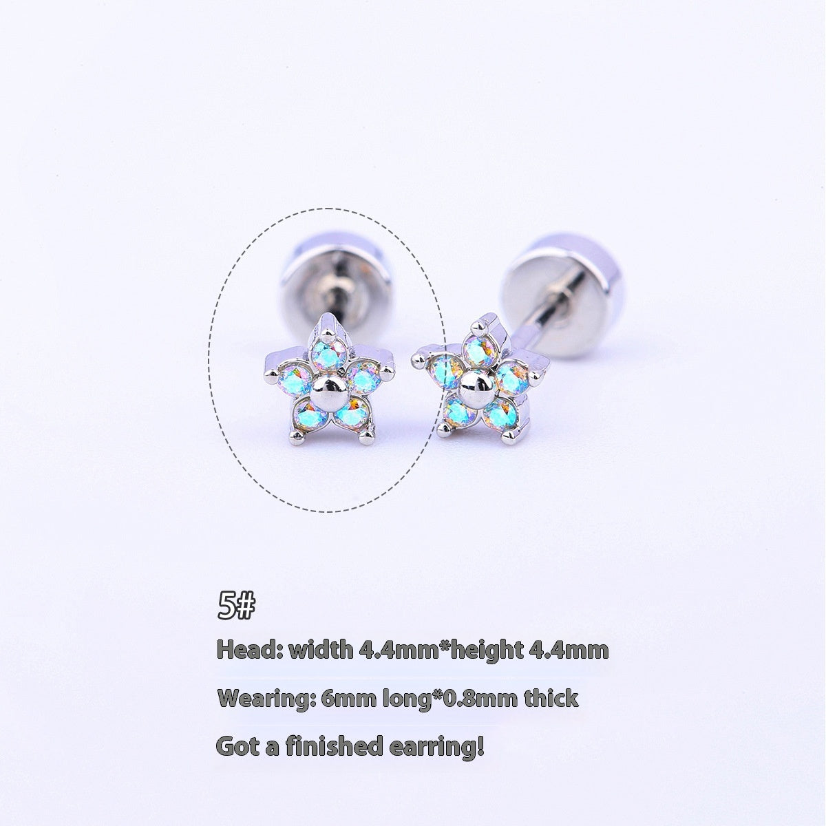 Titanium Steel Copper-plated Gold Micro Inlaid Zirconium Five-petal Plum Flower Ear Studs