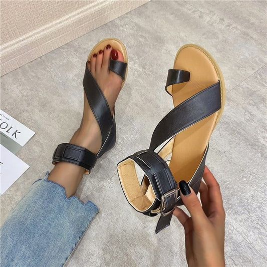 Hollow Flip Flops Retro Solid Color Strappy Sandals