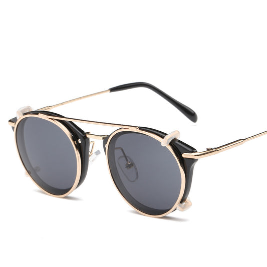 Double-layer Dual-purpose Glasses Retro Round Frame External Ink Lens