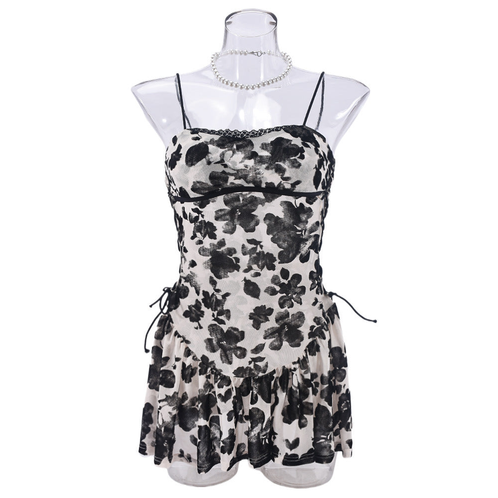Backless Sexy Ultra Slim See-through Lace Up Short Nightdress Dress