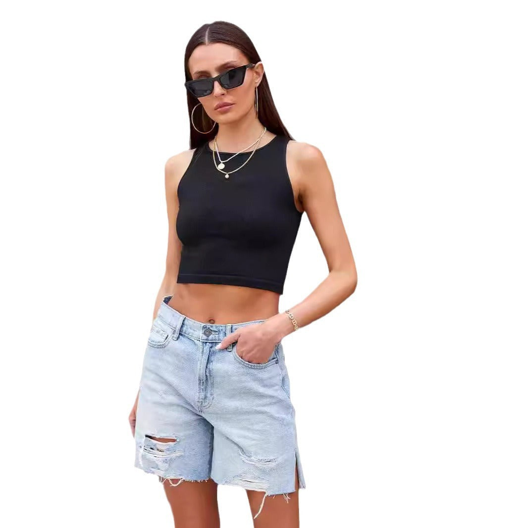Summer Street Hipster Water Washed Hole Denim Shorts
