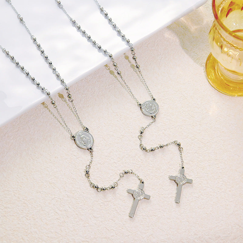 Stainless Steel Cross Pendant Necklace Sweater Chain Necklace