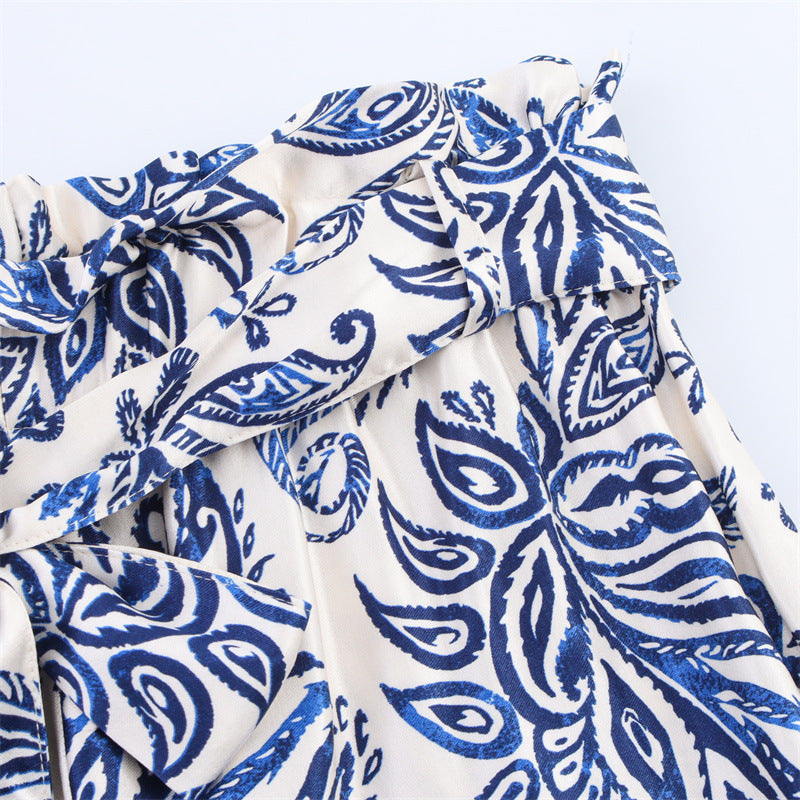 Ethnic Style Silk Satin Textured Printed Shorts