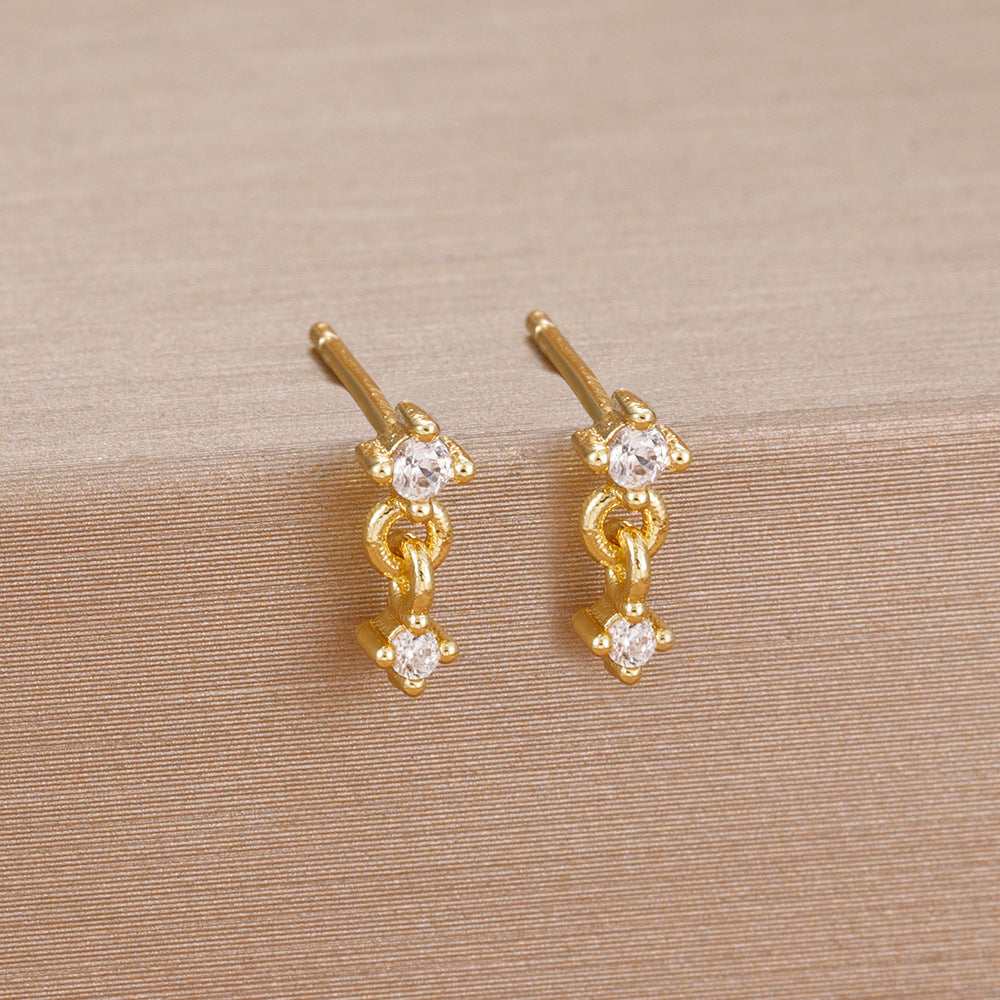 Stainless Steel Ins Style 18K Gold Zircon Ear Bone Stud