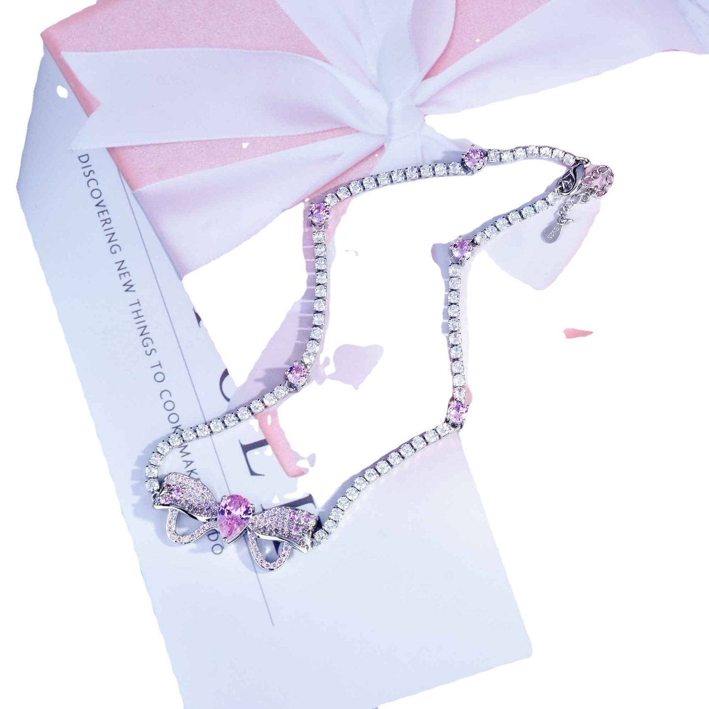High-grade Affordable Luxury Fashion Full Diamond Bow Necklace Necklace Bracelet Ear Studs Suit