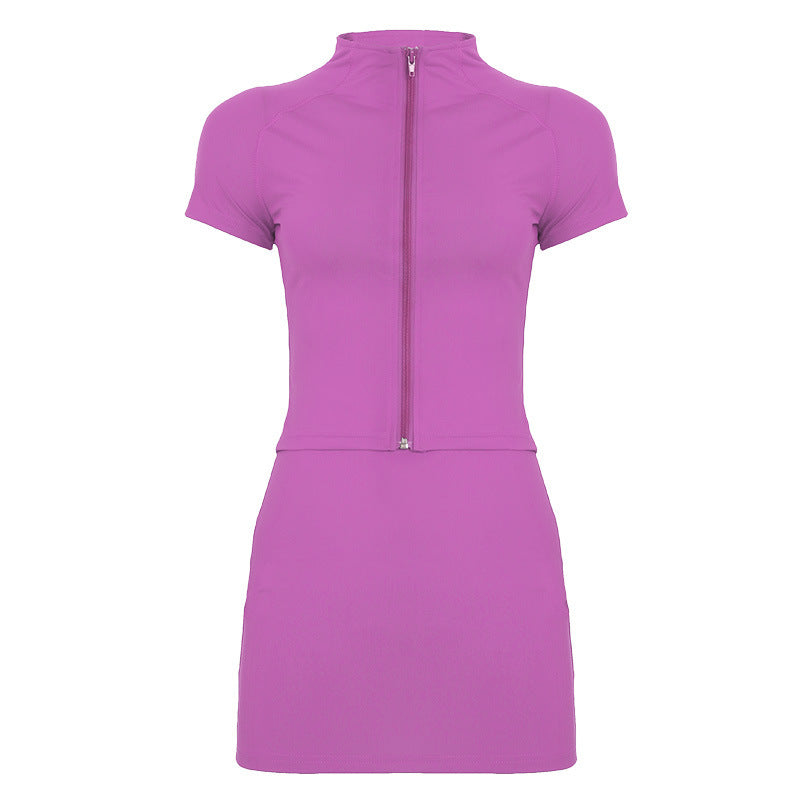 Women's European And American Leisure Exercise Yoga Clothes Short Sleeves And Skirt Suit