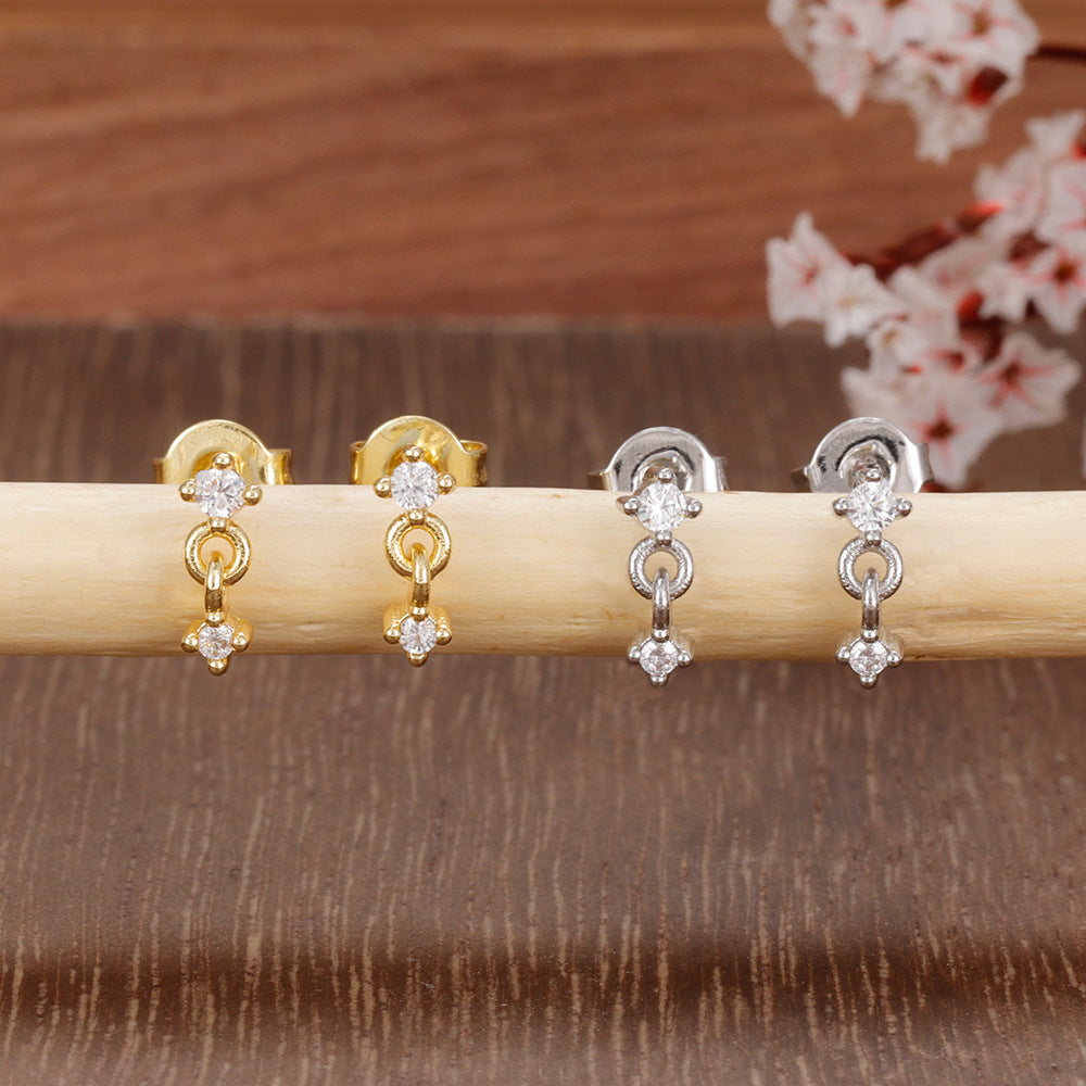 Stainless Steel Ins Style 18K Gold Zircon Ear Bone Stud
