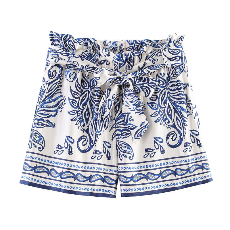Ethnic Style Silk Satin Textured Printed Shorts