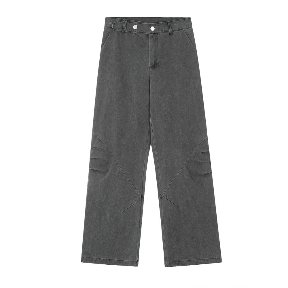 Design Pleated Loose Straight Trousers Men's Overalls