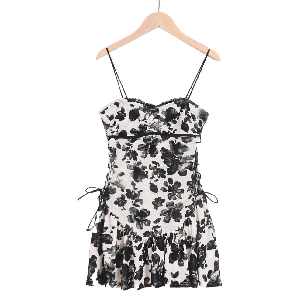Backless Sexy Ultra Slim See-through Lace Up Short Nightdress Dress