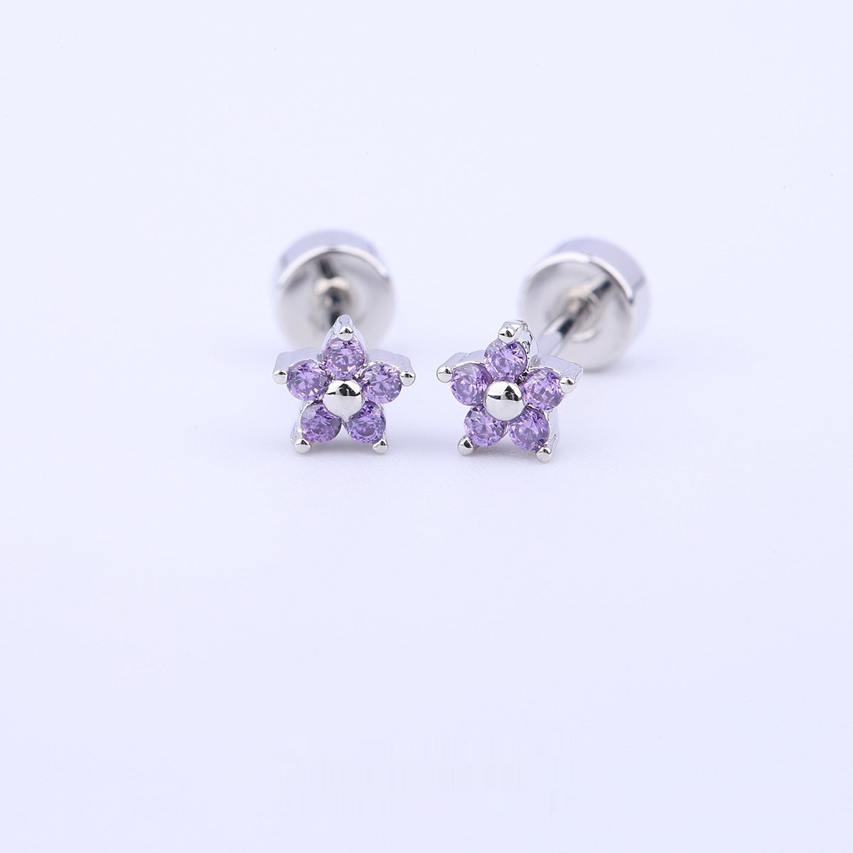 Titanium Steel Copper-plated Gold Micro Inlaid Zirconium Five-petal Plum Flower Ear Studs