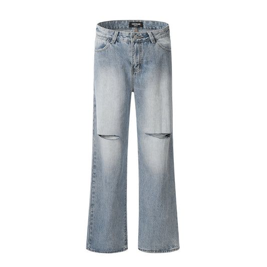 Fashion Knee Hole Denim Trousers Men