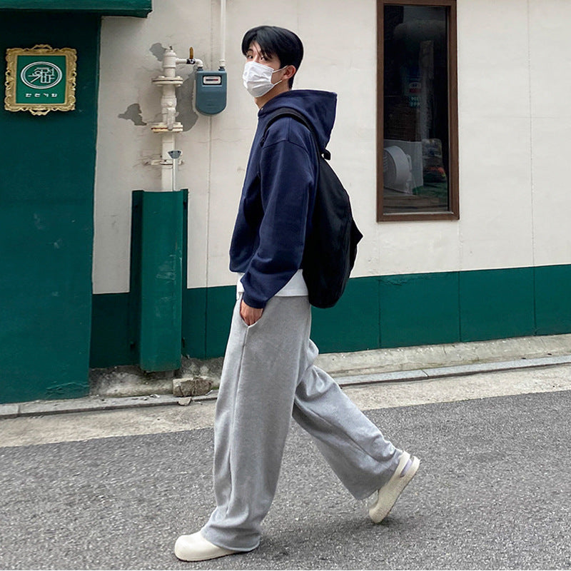 Men's Wide Leg Sweatpants Cotton Loose Gray Sweatpants Casual Trousers