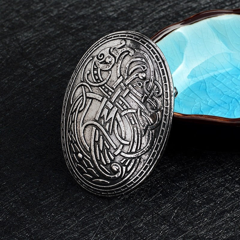 Nordic Vikings Wolf Pattern Herringbone Pattern Brooch