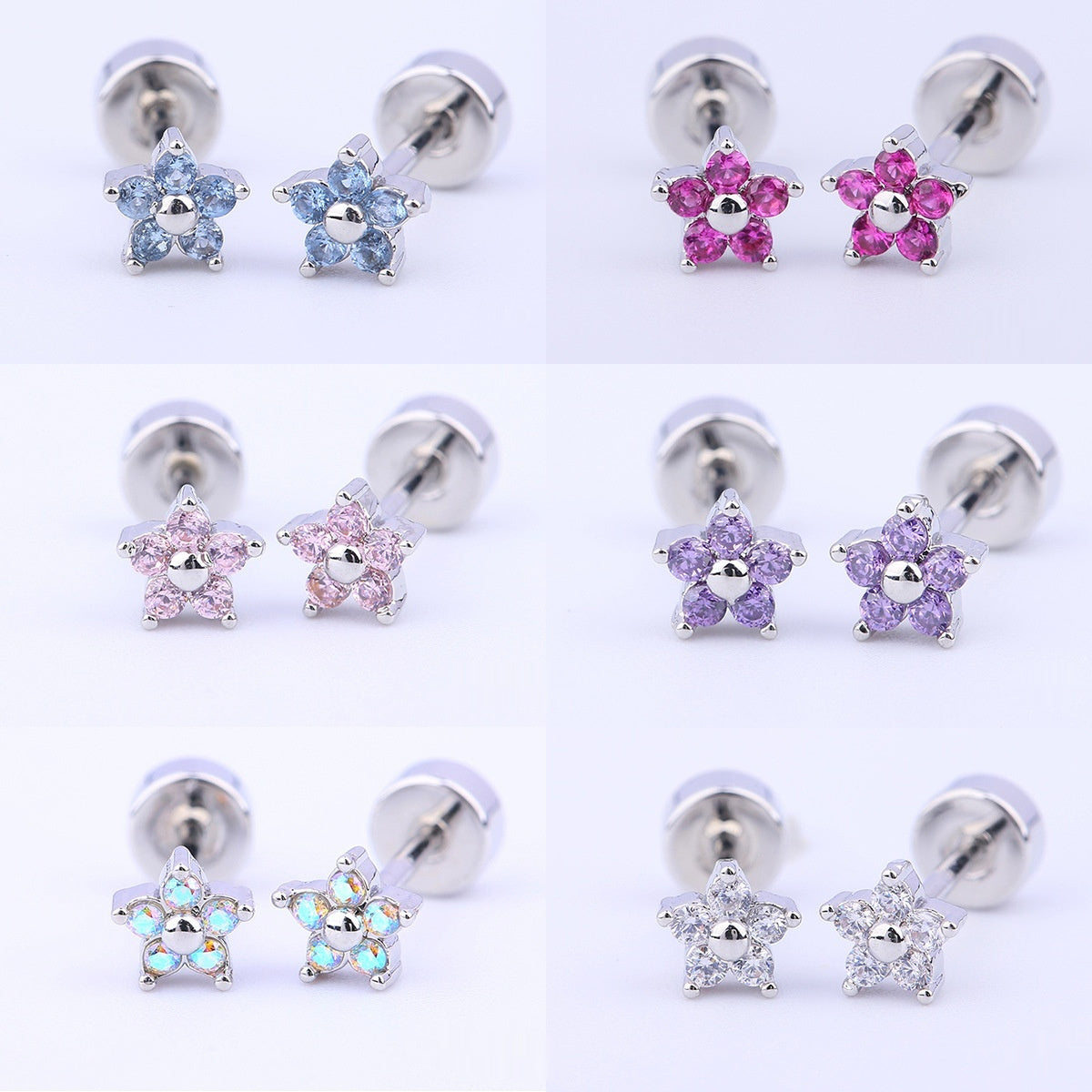 Titanium Steel Copper-plated Gold Micro Inlaid Zirconium Five-petal Plum Flower Ear Studs