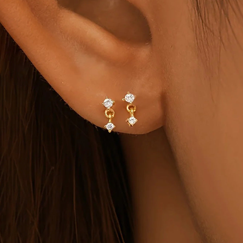 Stainless Steel Ins Style 18K Gold Zircon Ear Bone Stud