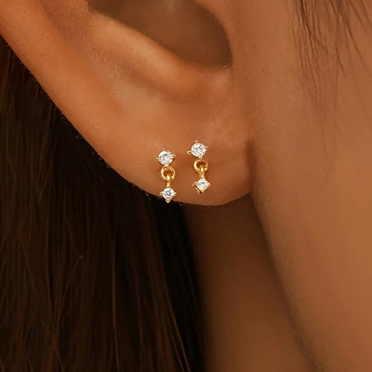 Stainless Steel Ins Style 18K Gold Zircon Ear Bone Stud