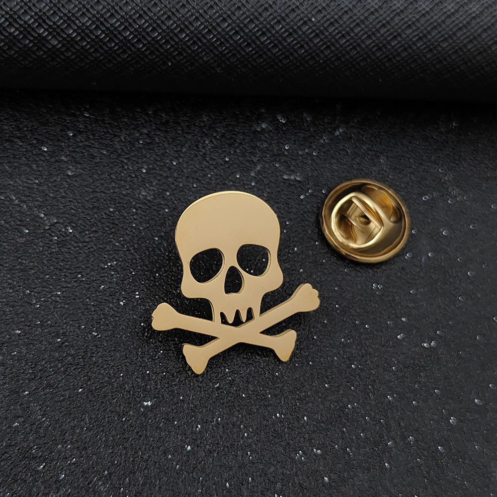 Funny Skull Dark Stainless Steel Hollow Brooch