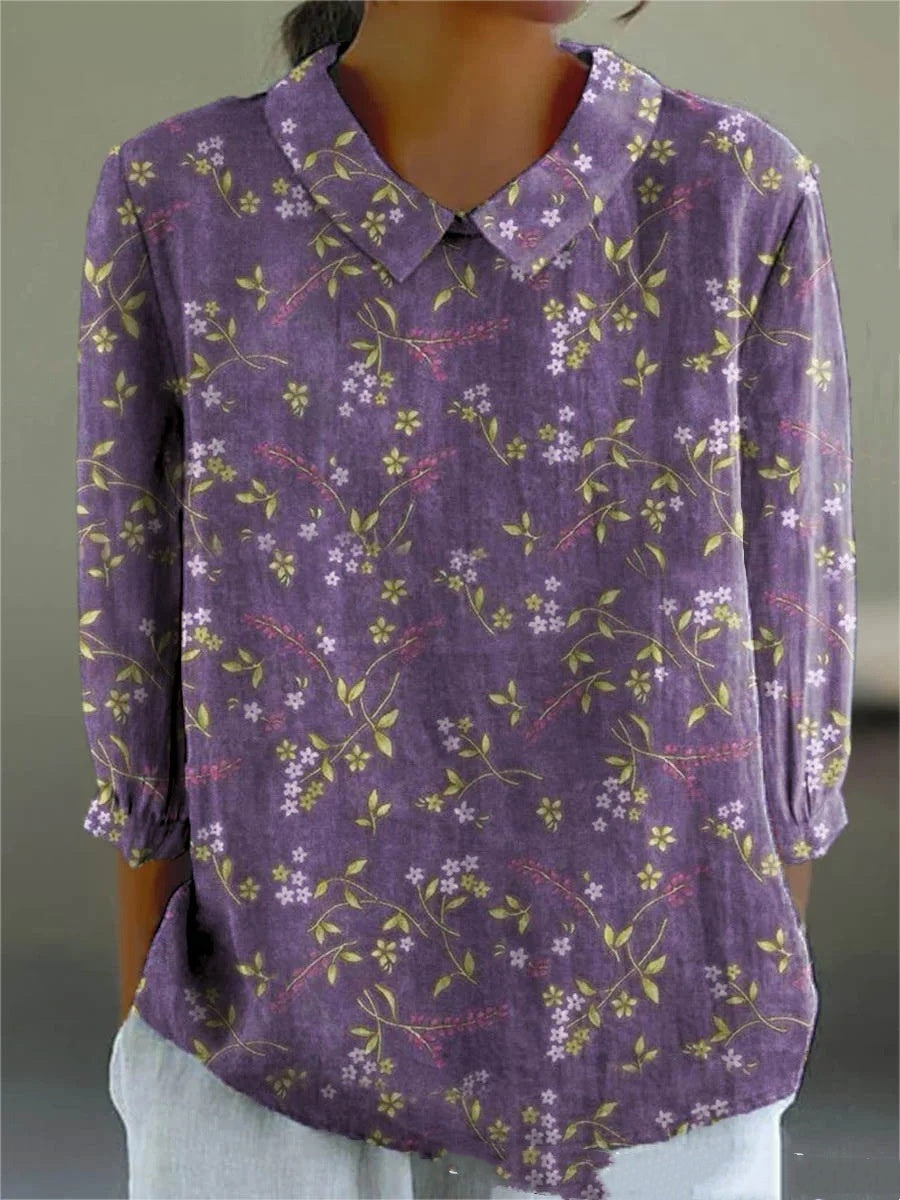 Summer Lapels Women's Long Sleeve Creative Retro Floral Japanese Simple