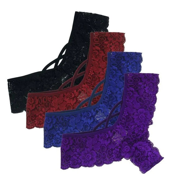 4 Pack Women Sexy Lace Underwear Lingerie Panties G-String Brief Thong Plus Size