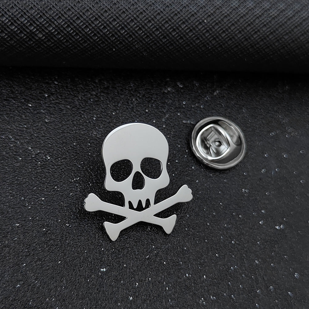 Funny Skull Dark Stainless Steel Hollow Brooch