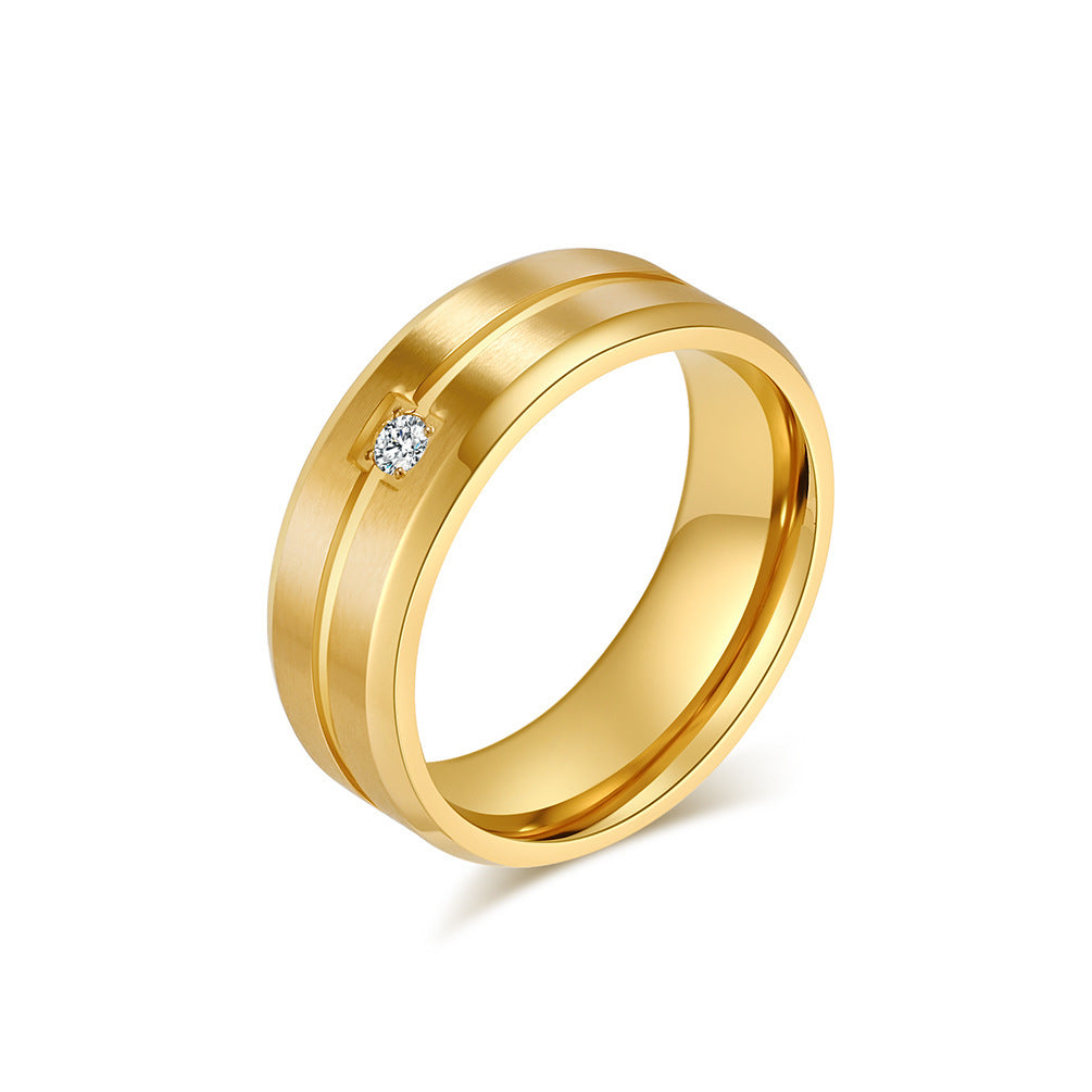 Simple Style Titanium Steel Carved Inlaid Zircon Single Diamond Men's Ring